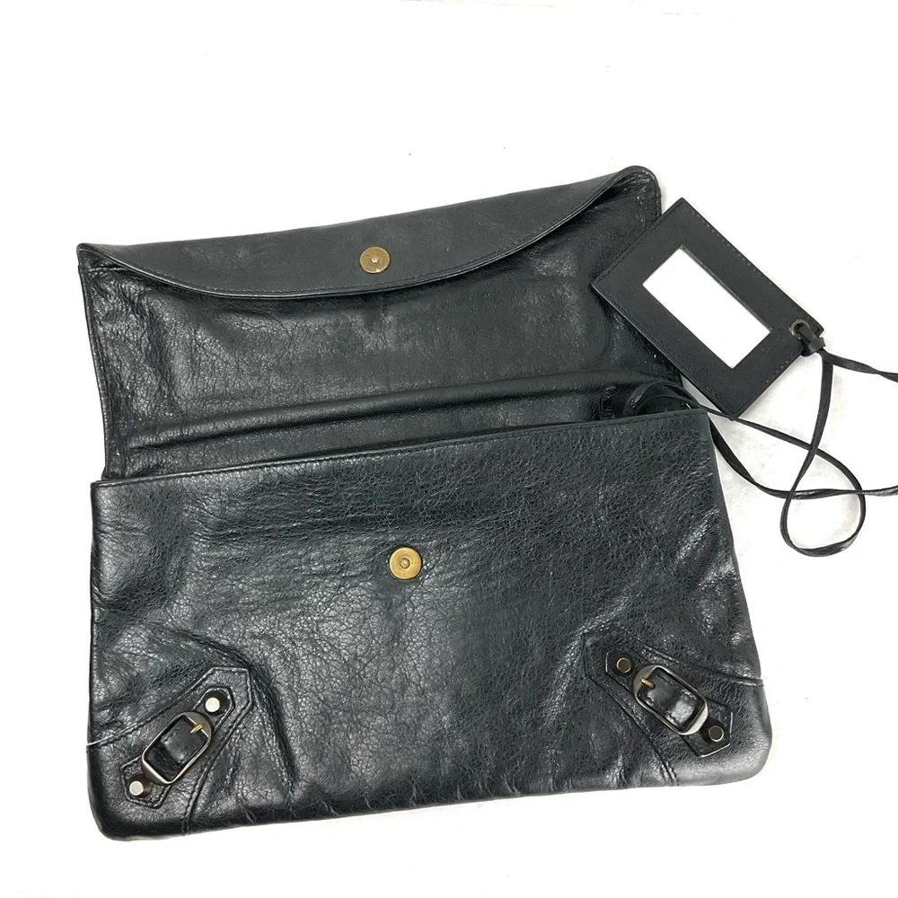 Balenciaga Black Classic Envelope Leather Clutch Bag - Picture 2 of 12
